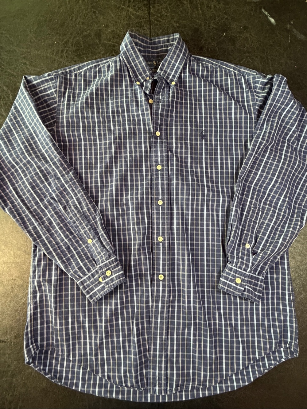 Ralph Lauren Navy and White Windowpane Button-Down Shirt